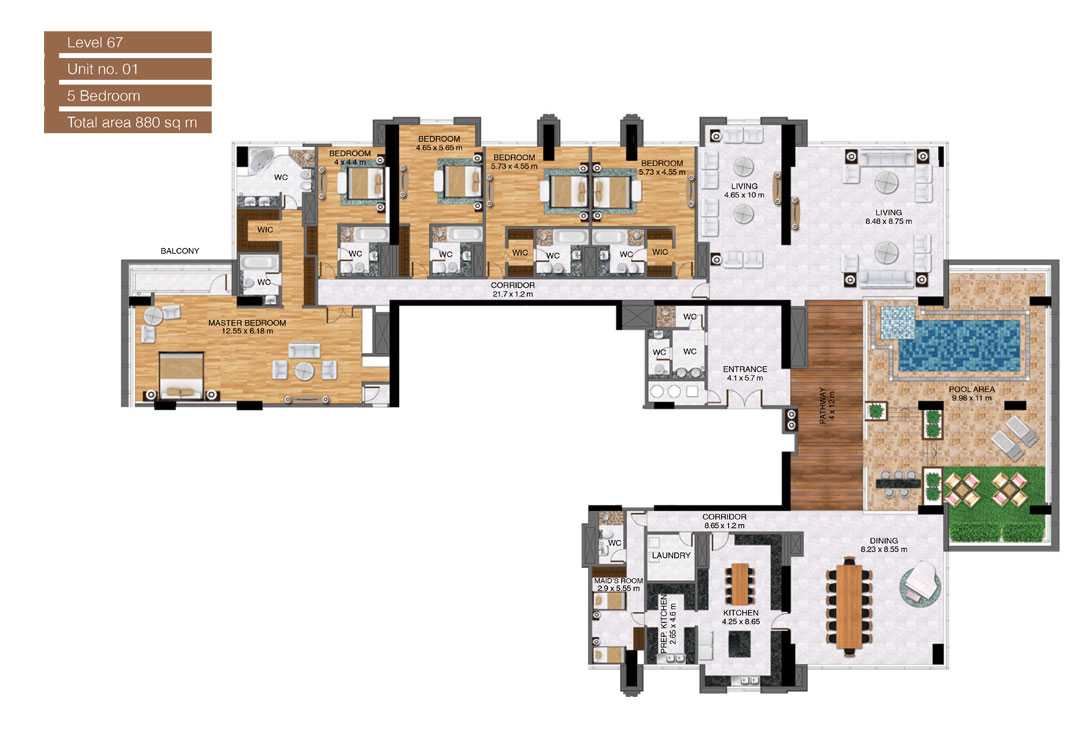 Level-67,Unit-no-1-,5-Bedroom-,Size-880-Sq m